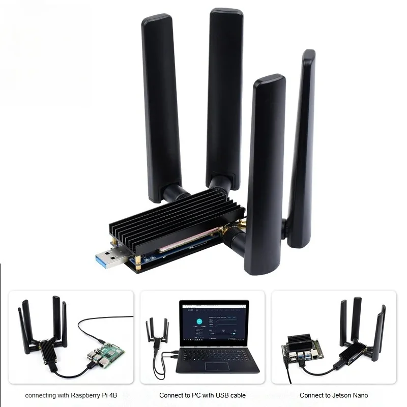 

Raspberry Pi USB3.1 to M.2 Key B Port 5G DONGLE Плата расширения Четыре антенны Корпус из алюминиевого сплава
