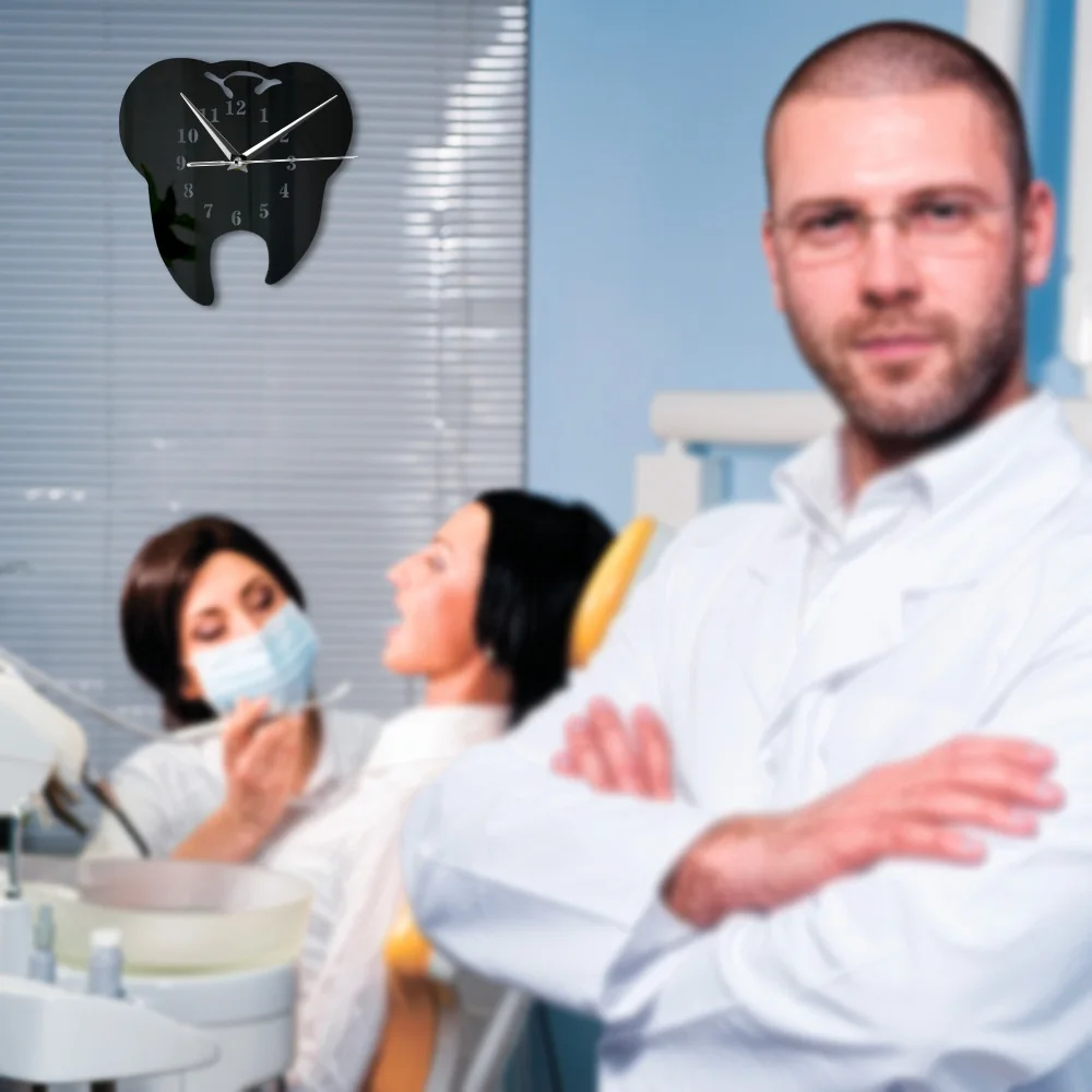 مرآة تأثير طب الأسنان ساعة حائط قطع الليزر ديكور عيادة الأسنان مكتب الديكور العناية بالأسنان جراح الأسنان هدية