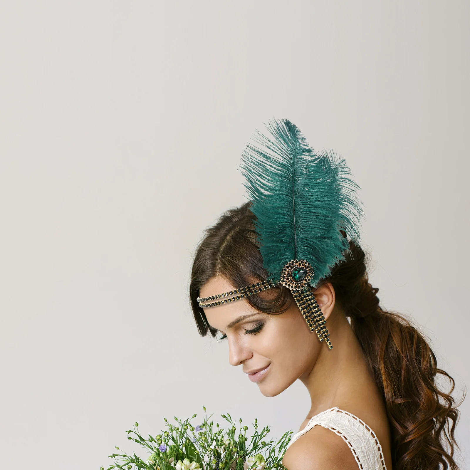 

Vintage Headband Female Hair Accessory Tassels Plume Rhinestone Hair Band Costume Ball Party Carnival Decorative Headpiece