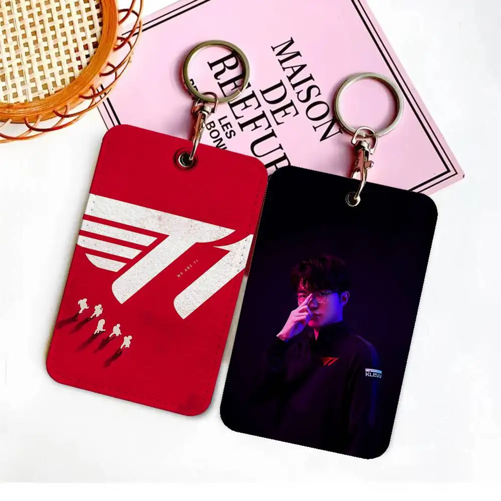 SKT T1 F-Faker L-LOL Rectangle ID Card Case Keychain Access Card Bag Key Tag Ring Leather Card Holder Key Ring Access