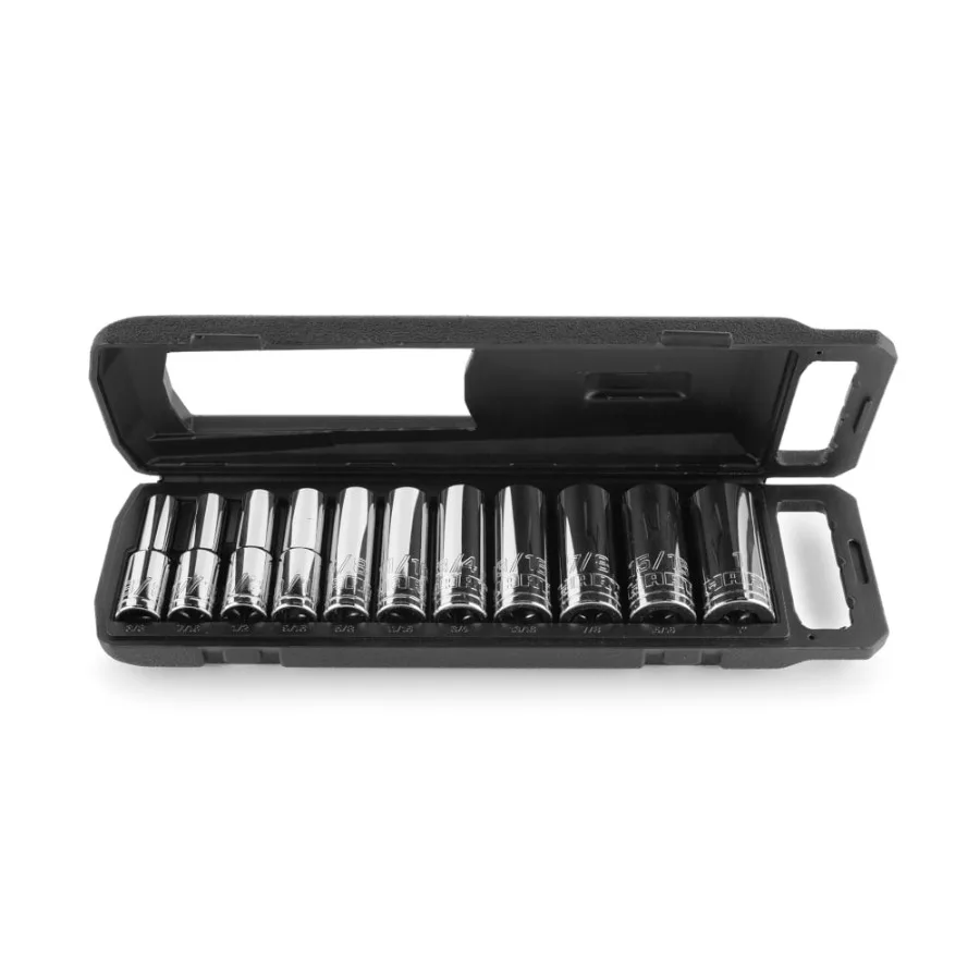 

11-Piece 1/2 Drive Deep SAE Socket Set with Storage Case Chrome Finish