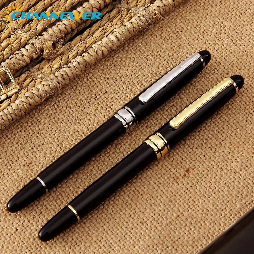 STONEGO Classical Black Metal Fountain Pen with Converter, Calligraphy Writing Drawing Journal Business Gift Pen