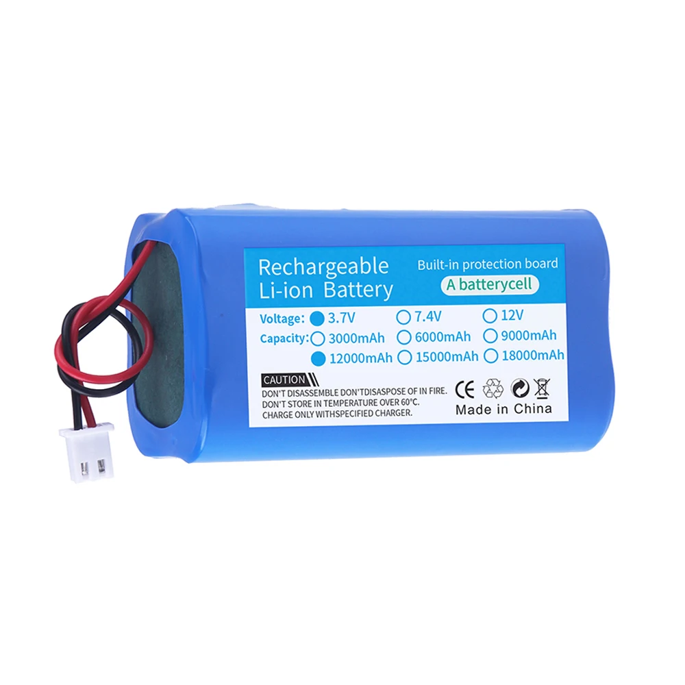 Batterie au lithium aste avec prise XH2.54 et chargeur USB, panneau de protection de haut-parleur mégaphone, 3.7V, 12000mAh, 18650