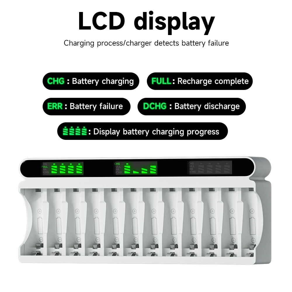 12 Slot LCD Display Smart Battery Fast Charger Multiple Protection For AA AAA 1.2V NiMH Battery Charger