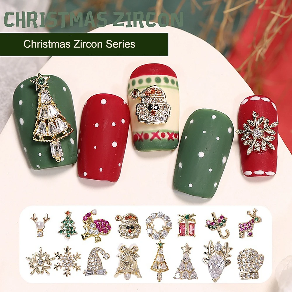 2Pcs Zircon Christmas Nail Art Charm 2023 New Sparkle Shiny Snowflake Snowman Santa Claus Tree Nail Decoration Glitter Nail Jewe