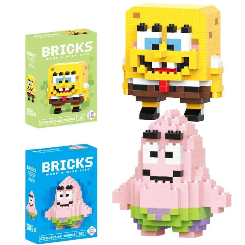 

Фигурки Спанч Боб и Патрик Стар, мультяшные аниме-персонажи, маленькие игрушки, детские сборные модели, 3D-конструктор, забавный подарок для развития практических навыков