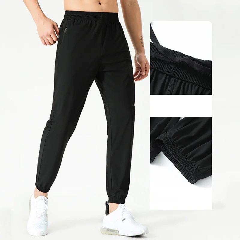 Yoga sport pants with brand logo men loose cuffed pants elastic waist niners hidden drawstring trousers zipper pocket sweatpants