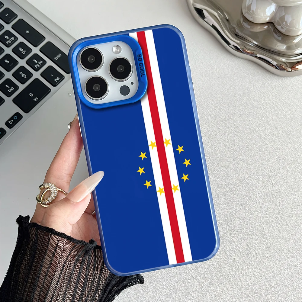 Cape Verde Flag Phone Case for iPhone 16 12 13 14 15 11 Max Pro Plus Laser IMD Color Shell