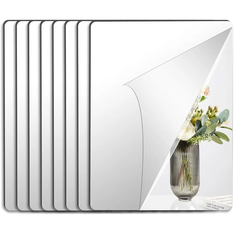 

8 Pack Self Adhesive Acrylic Mirror, 12x16 Inch Mirror Tiles,Flexible Mirror Sheets Wall Stickers,2MM Thick Mirror