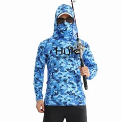 Huk Custom Men's UPF 50+ Sun Protection Hoodie Shirts Long Sleeve Lightweight SPF Outdoor UV Hiking Fishing Shirts