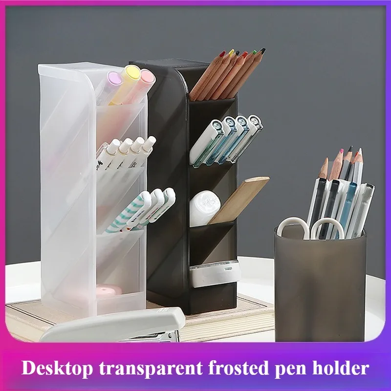 

Desktop Transparent Frosted Pen Holder Diagonal Insert Makeup Brush Lipstick Storage Box Multifunctional Stationery Storage Tube