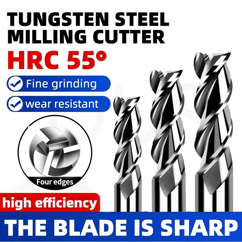 Usinage CNC, fraise en acier tungstène HRC55, fraises à embout plat en carbure CNC à 3 dents pour l'usinage de pièces en aluminium
