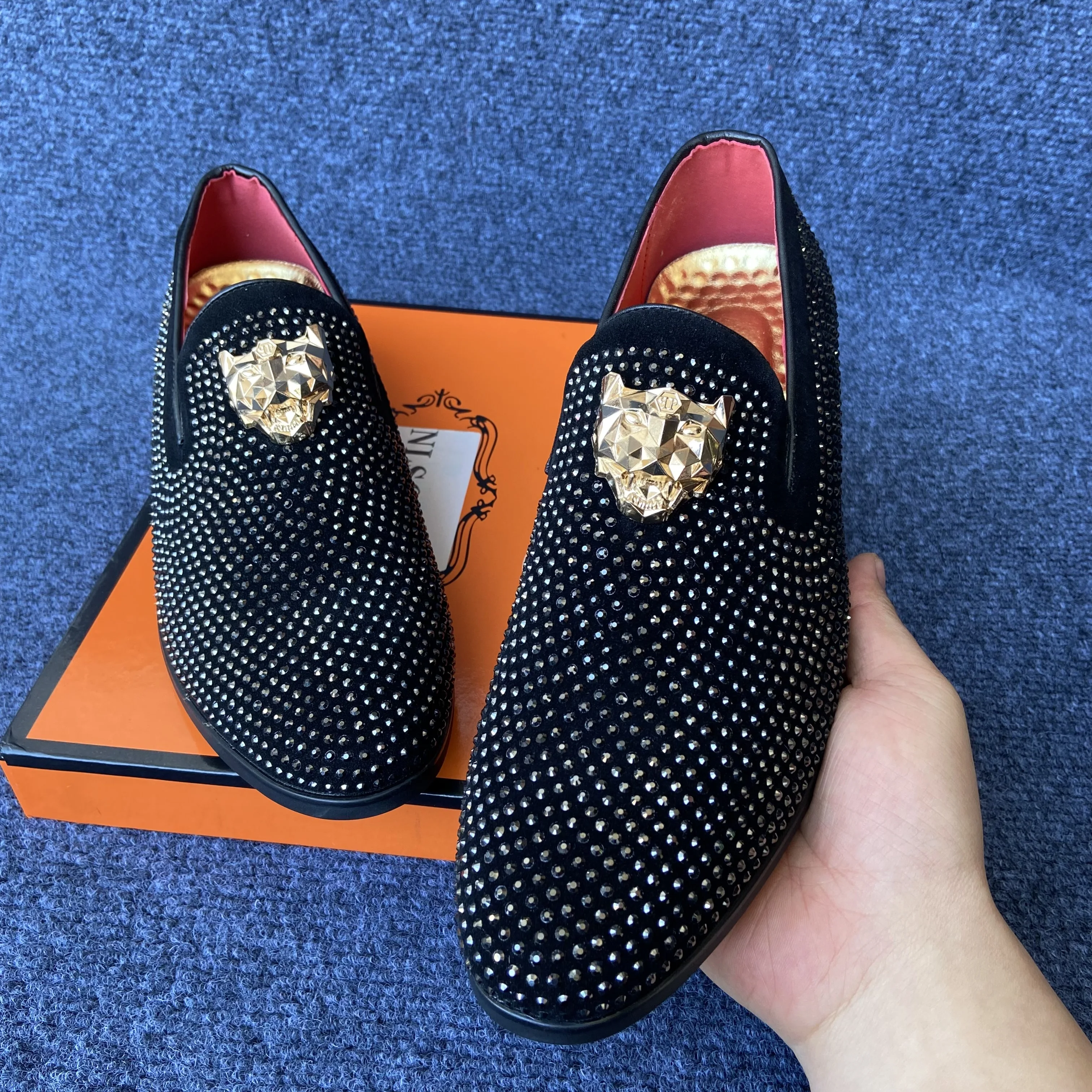 

rhinestone party loafers shoes for man original brand dress loafers tuxedo shoes man decent official shoes designer prom mariage