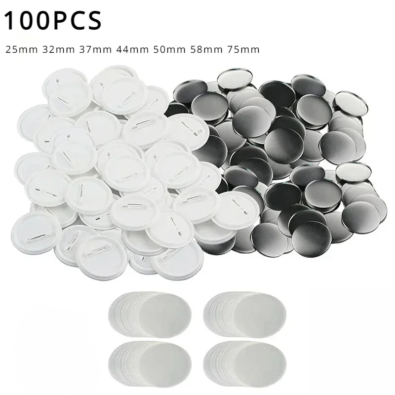 100PCs Sets Metal Badge Pin Button Maker Parts,25-75MM DIY Blank Badge Button Parts,Art Crafts Making Iron-Base Badges Set