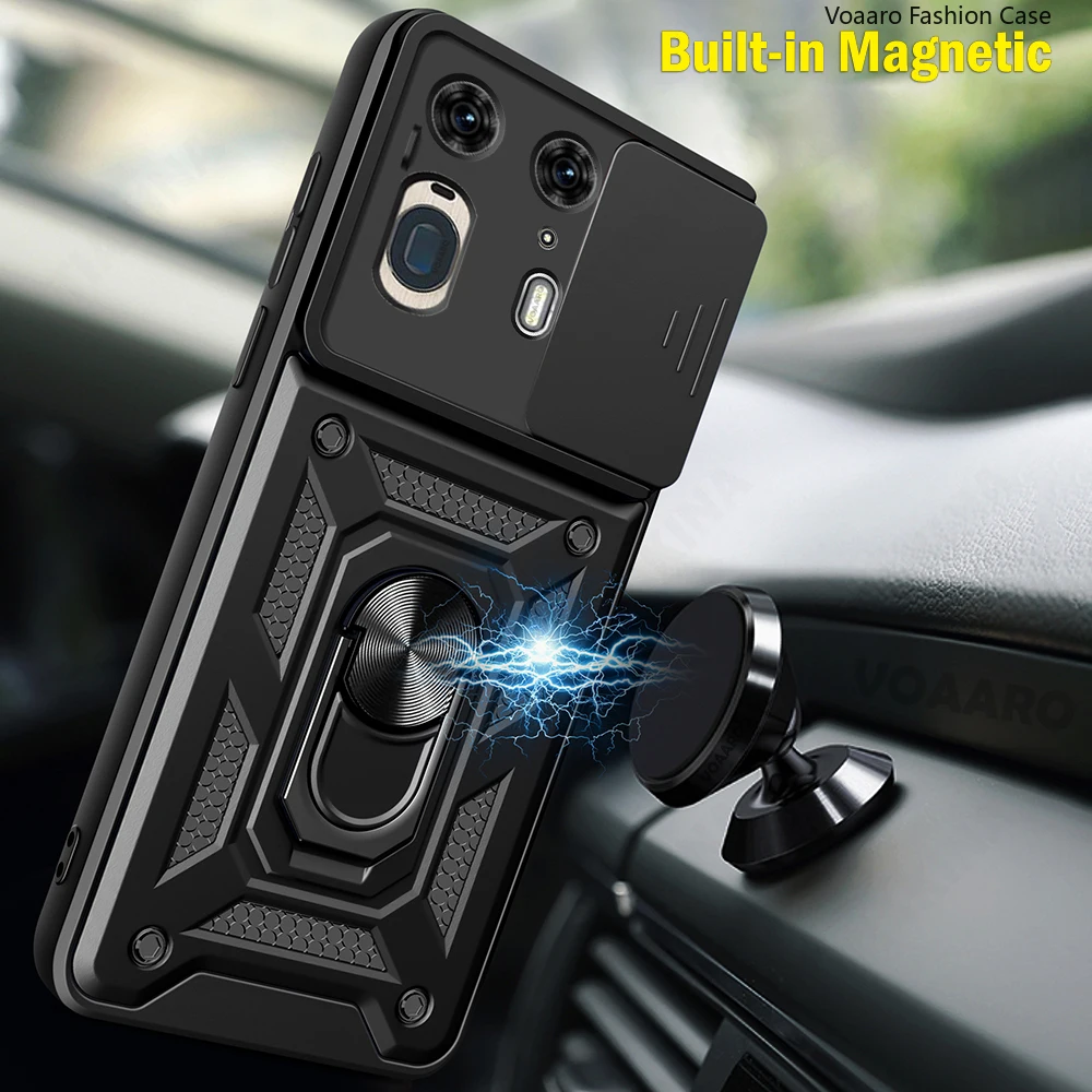 Slide Lens Armor Funda for Motorola Moto Edge 50 Ultra Case Magnetic Ring Stand Holder Cover for Motorola Moto X50 Ultra Case