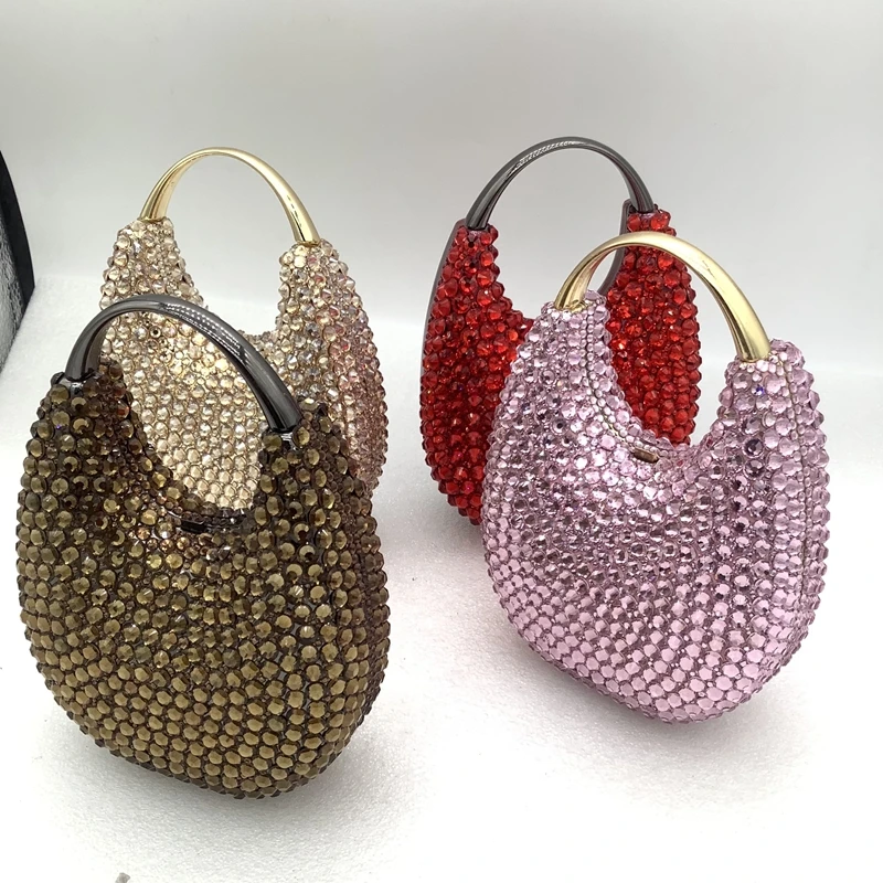 

Женские вечерние сумки с ручкой сверху и кристаллами, розовые/красные женские бриллианты, минодьер, золотые/коричневые свадебные клатчи, сумка с драгоценными камнями, кошелек