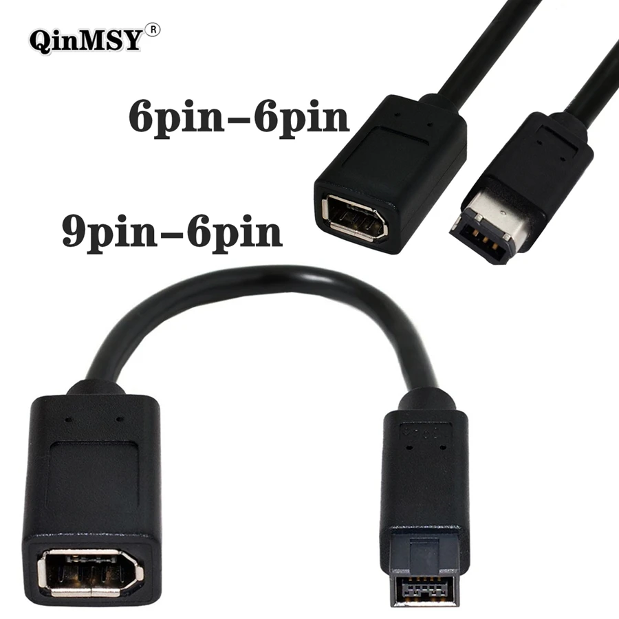 أسود IEEE 1394 6Pin أنثى إلى 1394b 9Pin أنثى FireWire 400 إلى 800 مهائي كابلات للتوصيل مع كاميرا رقمية للكمبيوتر #1