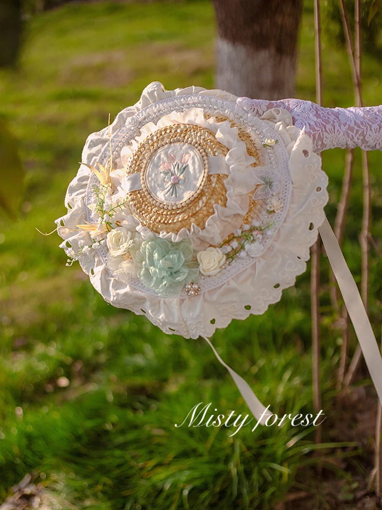 Japanese Sweet Girl Lolita Straw Sunshade Hat Lolita Forest Countryside Style Cla Lace Hat