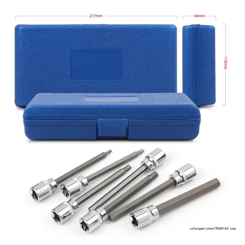 28GF 3/8” for Extra Long Allen/Torx Bit Socket Set with Storage Box Metric 3mm -10mm 7-Piece Set Vanadium St