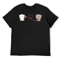 Camiseta masculina e feminina com gola redonda, pêssego e goma, gato, Mochi Milk Cartoon, Tops de manga curta, Gift Idea, Casal