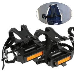 Bike Pedals with Straps and Toe Clip Bicycles Non-Slip Pedals for Exercise Bike, Spin Bike and Outdoor Bicycles