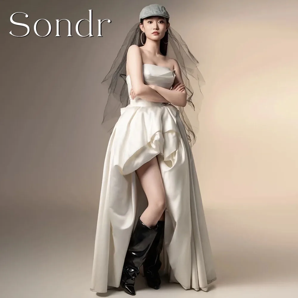 

Sondr Customized New Korean Wedding Dresses Strapless Hi-Lo Modern Self-Wedding Photo Shoot Gown Formal Prom Party Dresses Bride