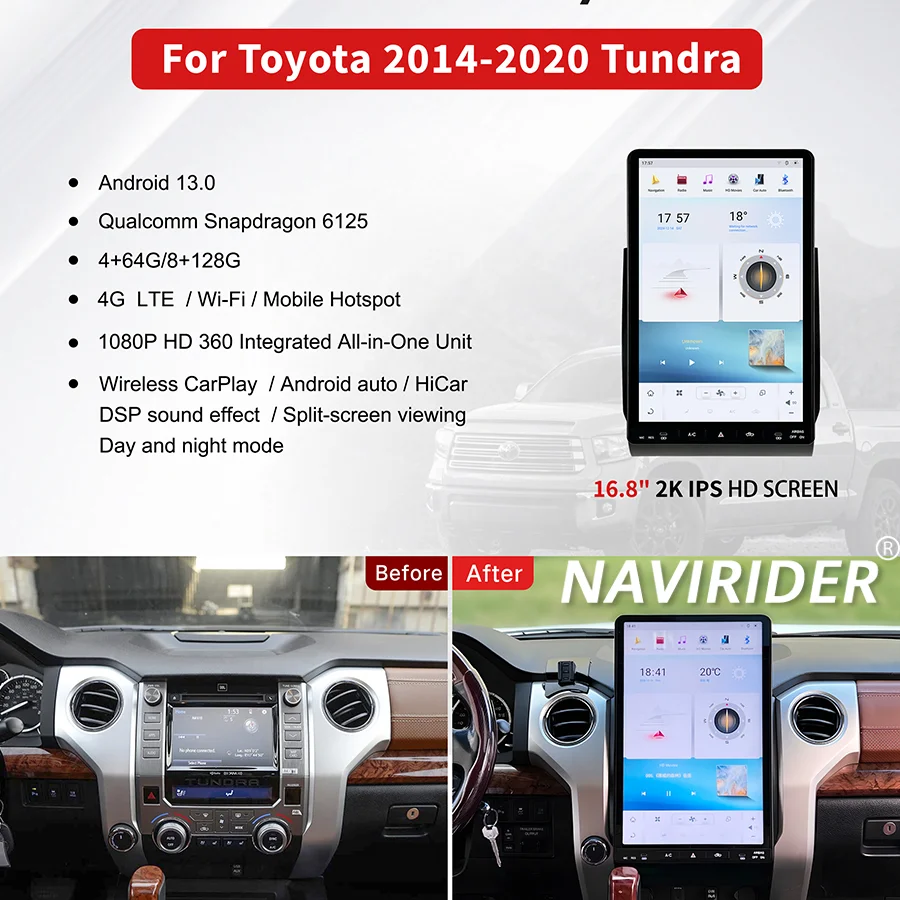 

16.8" Android 15 Multimedia Player Android Screen For Toyota Tundra 2014-2020 Stereo 16.8" Car Radio GPS Navi Carplay Head Unit