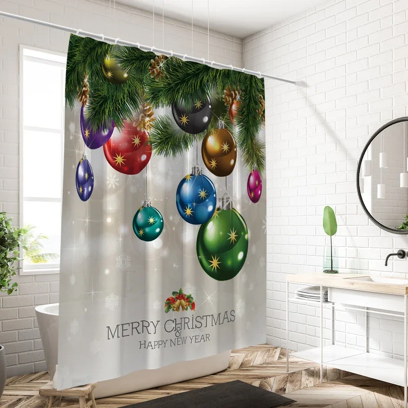 1 piece 180x180cm printed shower curtain, Christmas series, 12 hooks, waterproof and mildew-proof partition, Christmas essential