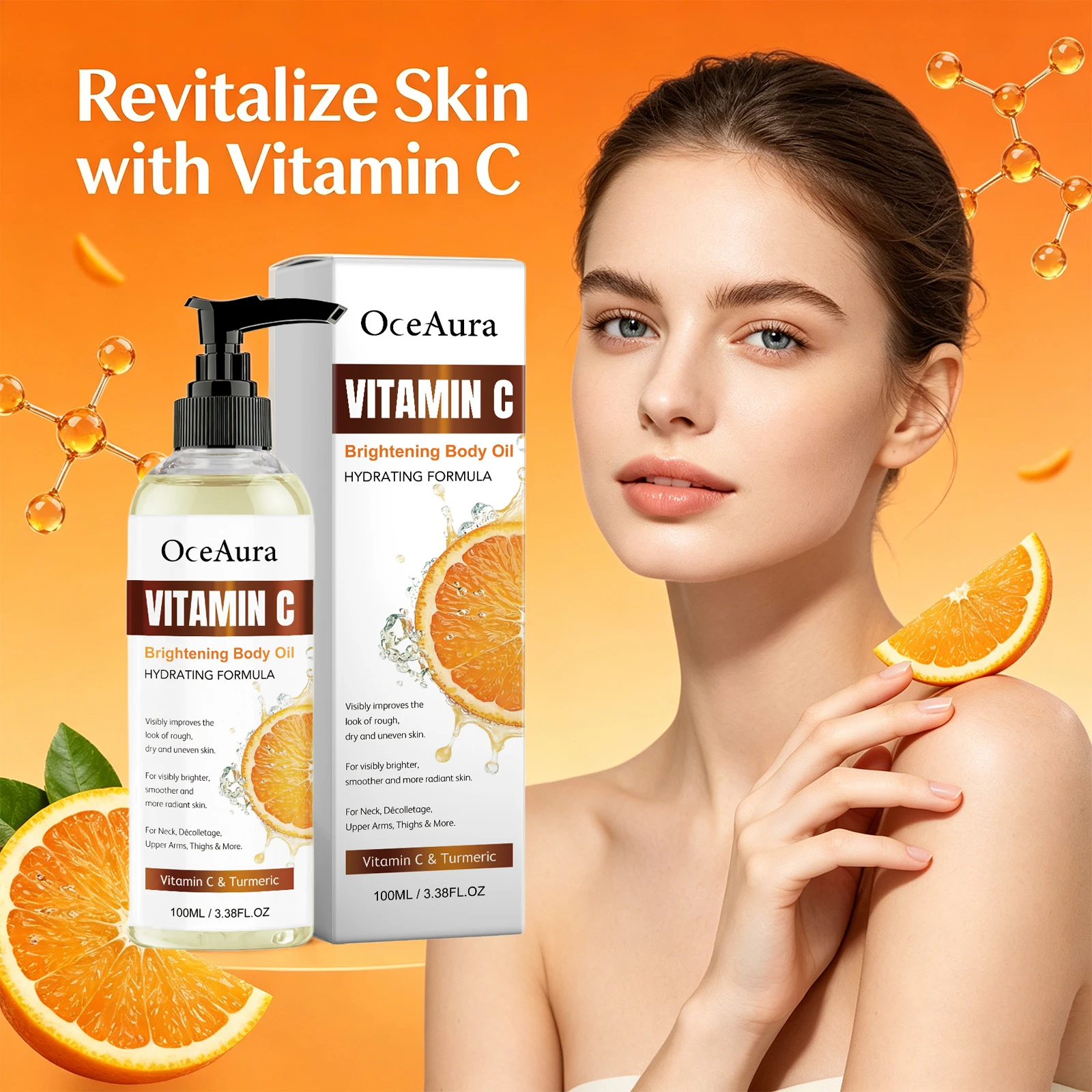 Turmeric Vitamin C Glow Body Oil for Brightening Hydrating Moisturizer Even Skin Tone Fast Absorbing Body Massage Essential Oil