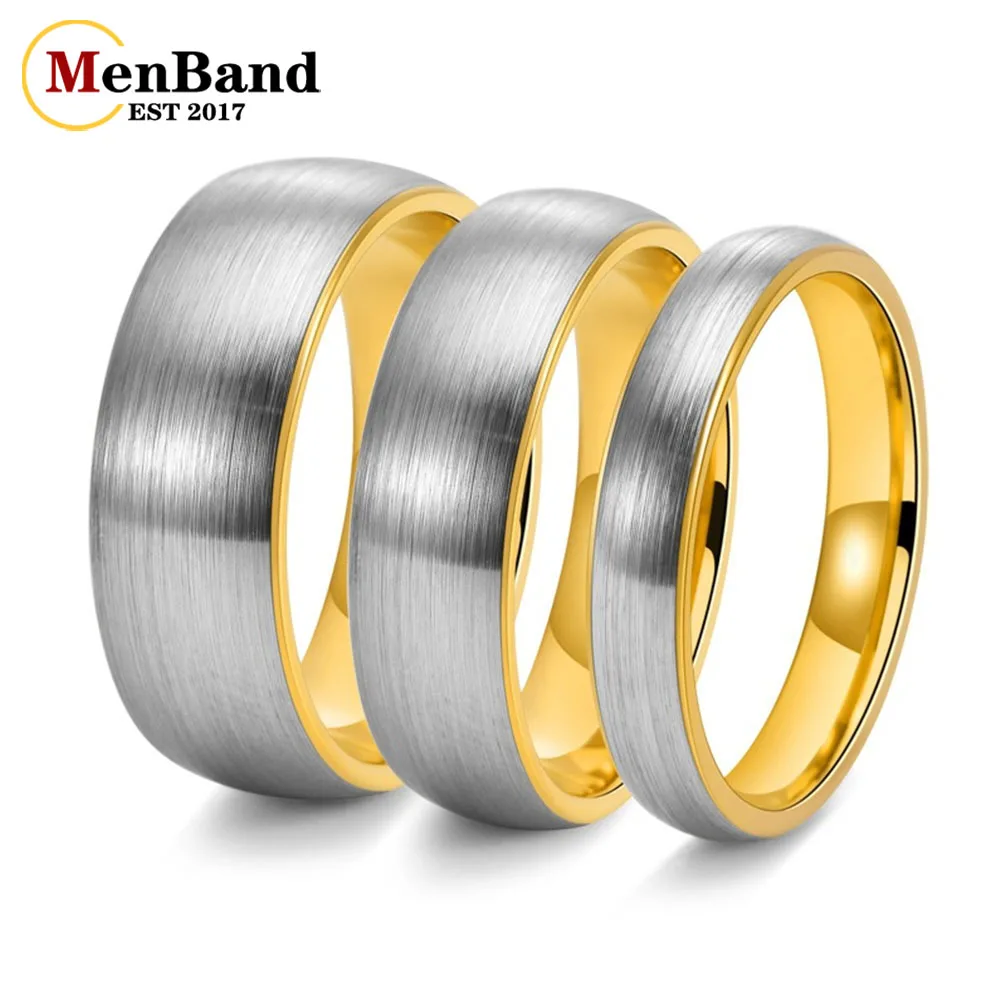 Men's 4-10mm Two‑Tone Tungsten Ring, Brushed Silver Outer & Gold Inner Band, Comfort Fit Wedding Band Engagement Promise Ring