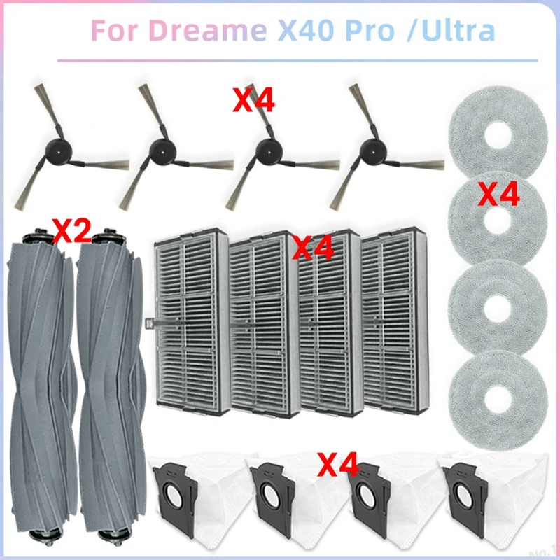 A44F-For Dreame X40 Ultra / L40 Ultra، MOVA P10 Pro Ultra Parts فرش جانبية دوارة رئيسية أكياس غبار فلتر Hepa