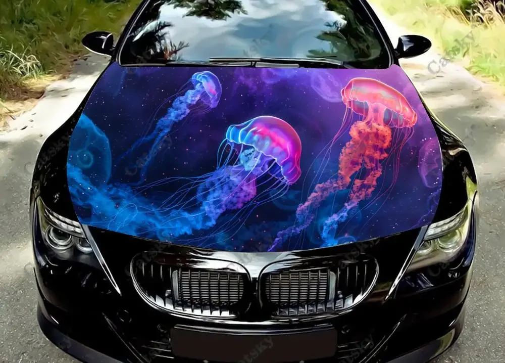 Purple Jellyfish Painting Car Hood Decal Stickers Wrap Vinyl Film Engine Cover Decals Sticker Car Hood Protective Film