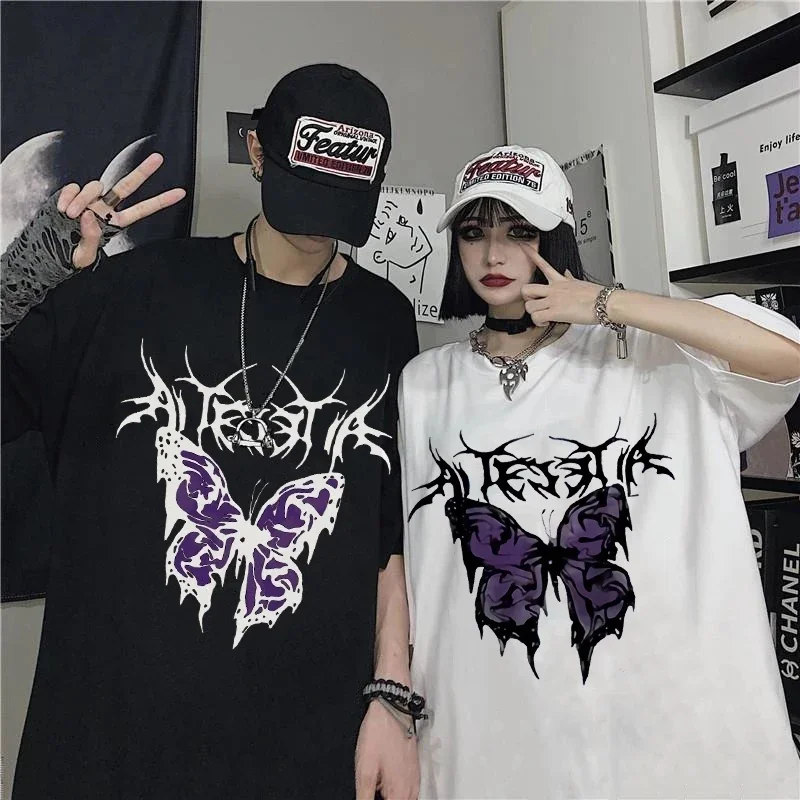 

Harajuku Women T-Shirt Butterfly Streetwear Aesthetic Unisex Short-sleeved Oversized T-shirts Vintage Shirt Clothes Punk T Shirt