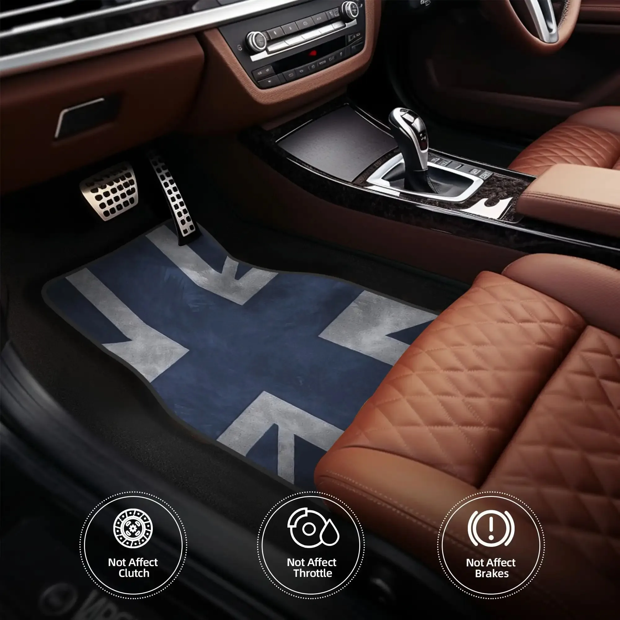 4pcs Blue Distressed Union Jack Car Floor Mats- Durable, Patriotic Theme, Ideal Gift For Football Lovers& Car Enthusiasts