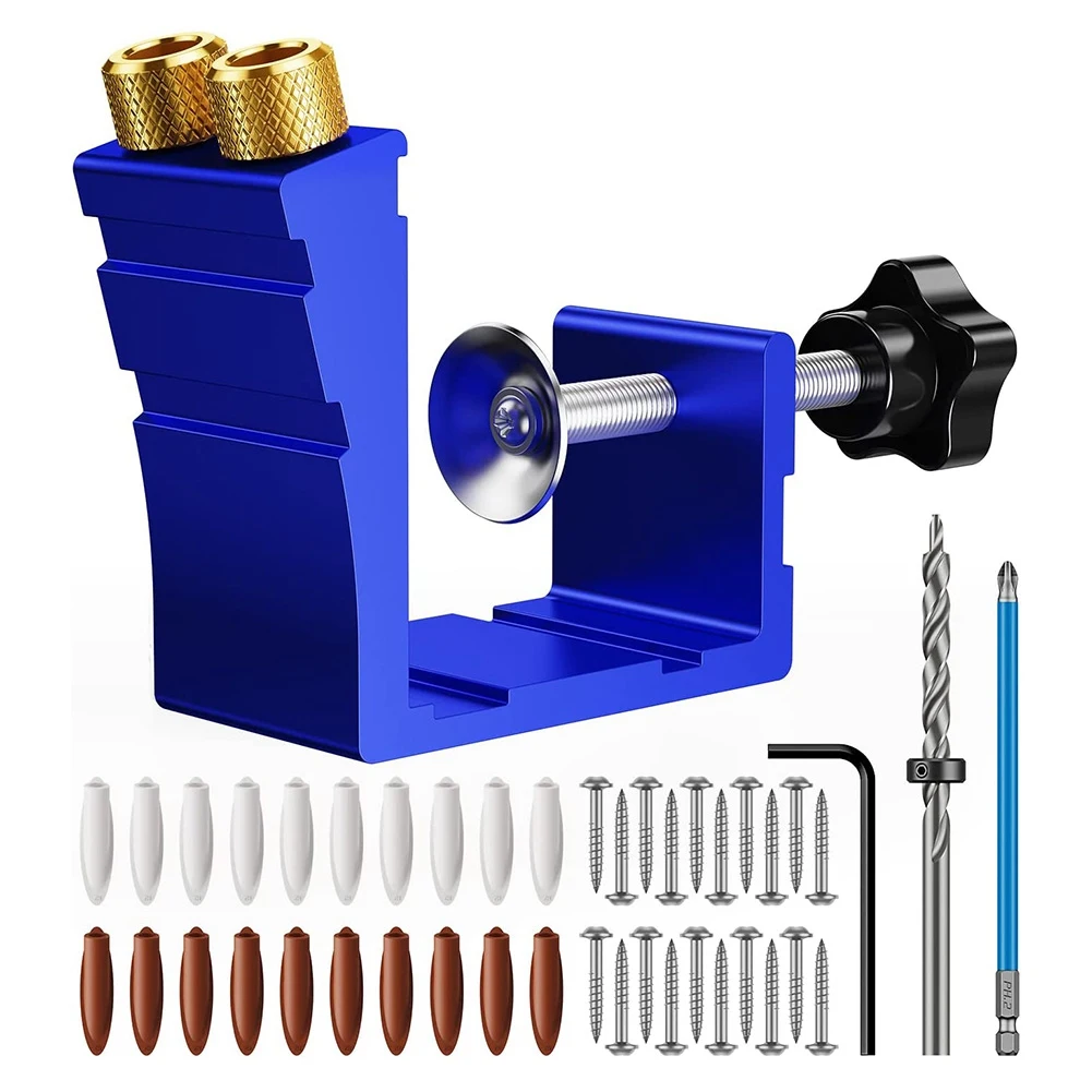 

ABKY-Pocket Hole Jig Kit, Pocket Hole Drill Guide Jig Set for 15° Angled Holes, for Woodworking Angle Drilling Holes A