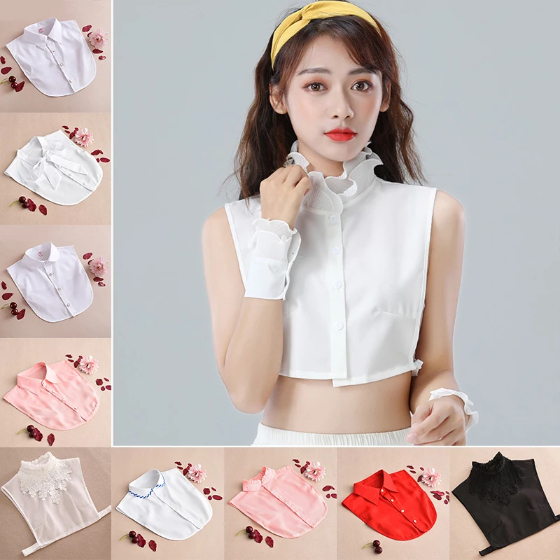 Women Shirt Fake Collar Vintage Detachable False Collar Blouse Lapel Elastic Collar Tie Women Clothes Shirt Accessories