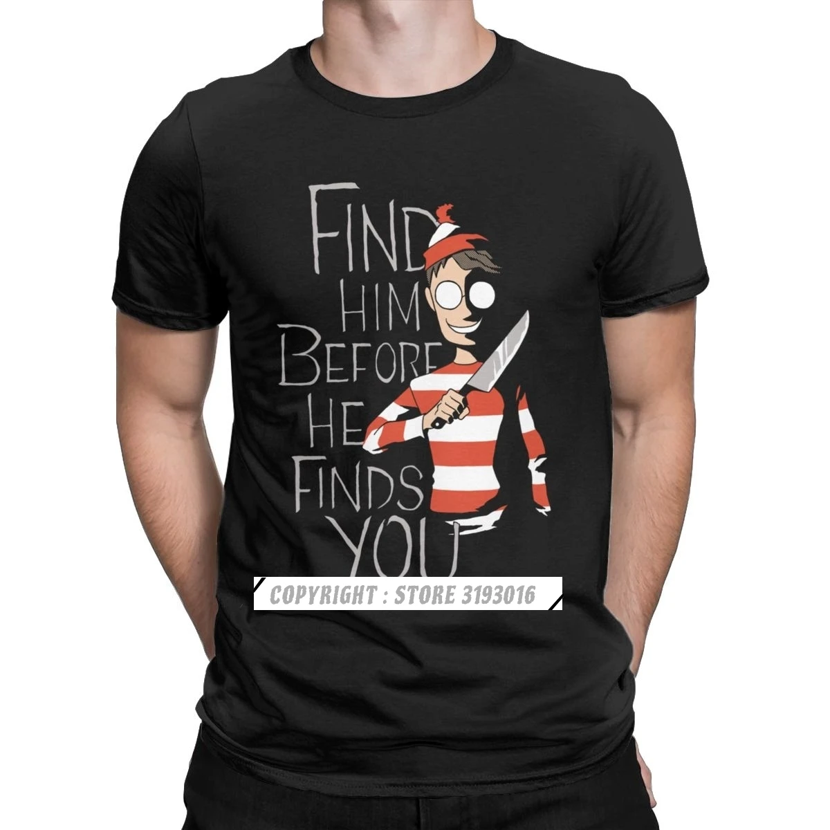 Men T Shirts Hiding In The Dark Waldo Cotton Tees Wheres Wally Parody 90s Comic Stripes Wanted T Shirts Big Size