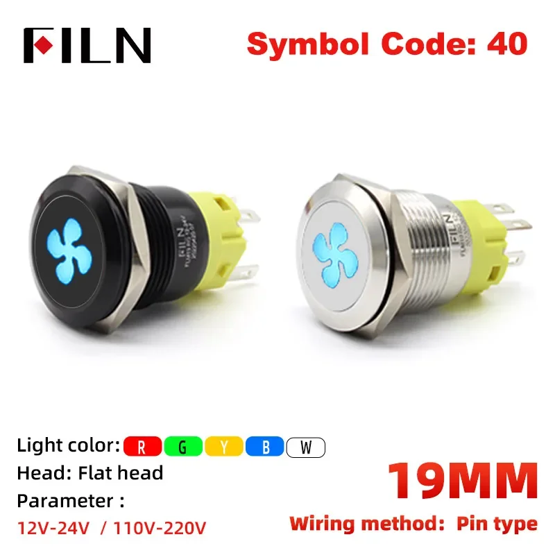 FILN 12V 16/19/22mm Metal Push Button Switch Symbol Warning LED ON/OFF Industrial Control Car Modification & Marine Equipment