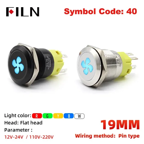 Imagen 2 del producto FILN 12V 16/19/22mm interruptor de botón de Metal símbolo de advertencia LED ON/OFF Control Industrial modificación de coche y equipo marino