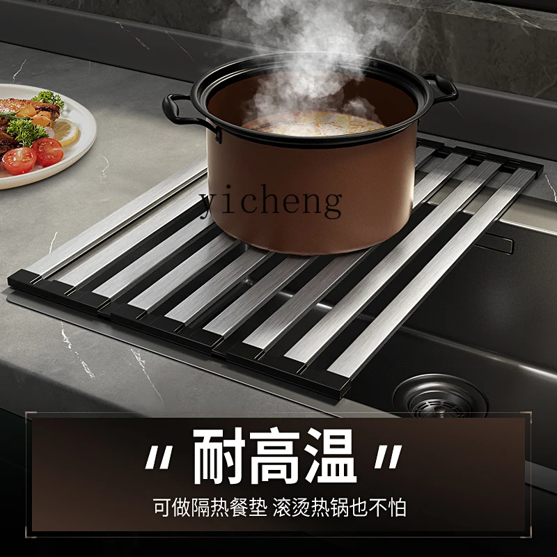 ww 13 kitchen accessories sink rack cover plate household stainless steel tableware tray storage folding sink drain rack