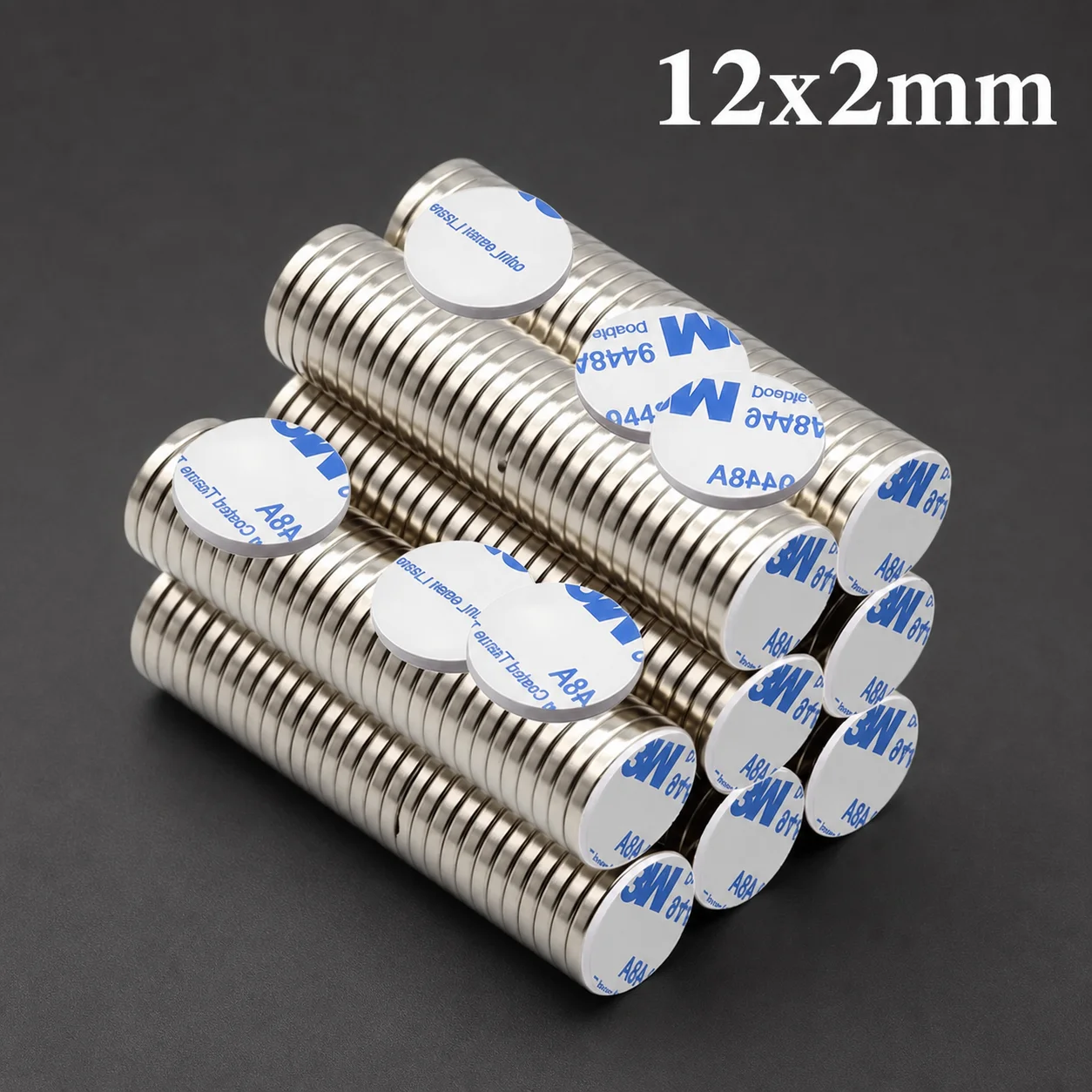 Powerful NdFeB Magnet Strong Suction Anti Corrosion Metal Magnetic Round 12x2mm with Double Sided Adhesive DIY Craft