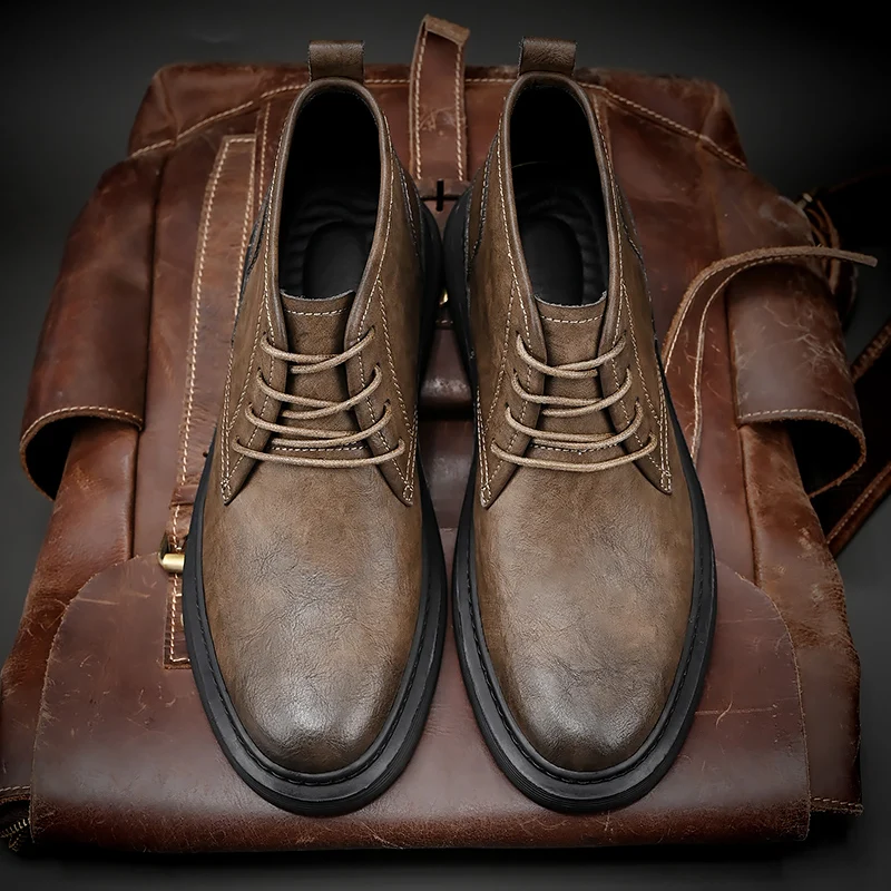 

Light Luxury Brand Men High Top Boots Retro Casual Height Increasing Wear-resistant Comfortable Fashionable Trendy Short Boots