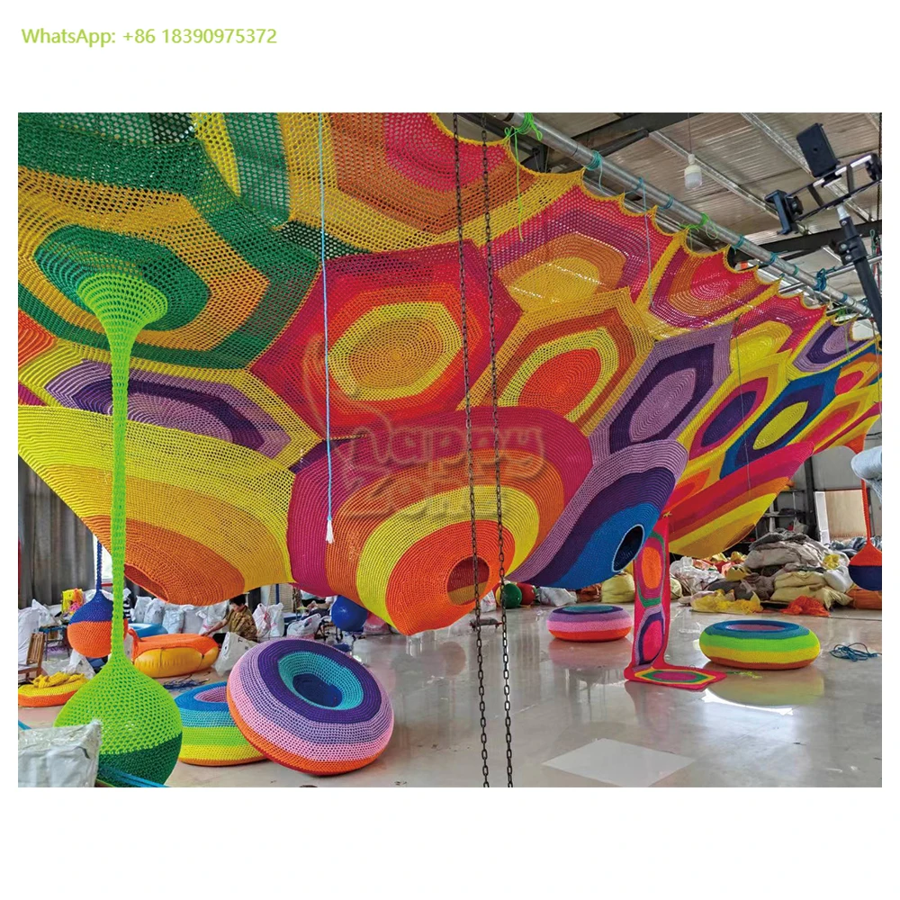 

Сотовая радужная сетка для скалолазания, оборудование для игровой площадки в помещении, вязанная веревочная сетка для уличной игровой площадки, вязаная крючком игровая площадка