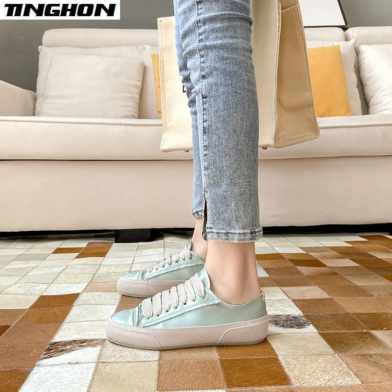 Spring Autumn Winter Spanish Style Casual Flat Satin and Silk Female College Style Campus Daily All-Match Lace-Up Single Shoes