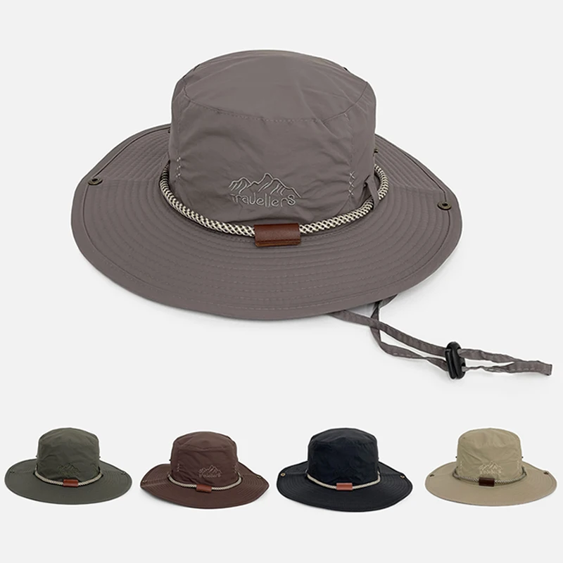 Outdoor Fishing Cap for Men Spring Summer Embroidery Mountain Sports Sun Bucket Cap Anti-UV Beach Camping Hiking Women Hat