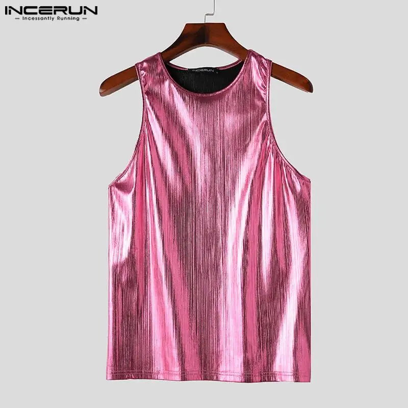 INCERUN Tops 2024 American Style Men\'s Sparkling Fabric Knitted Desian Vests Stylish Casual All-match Sleeveless Tank Tops S-5XL