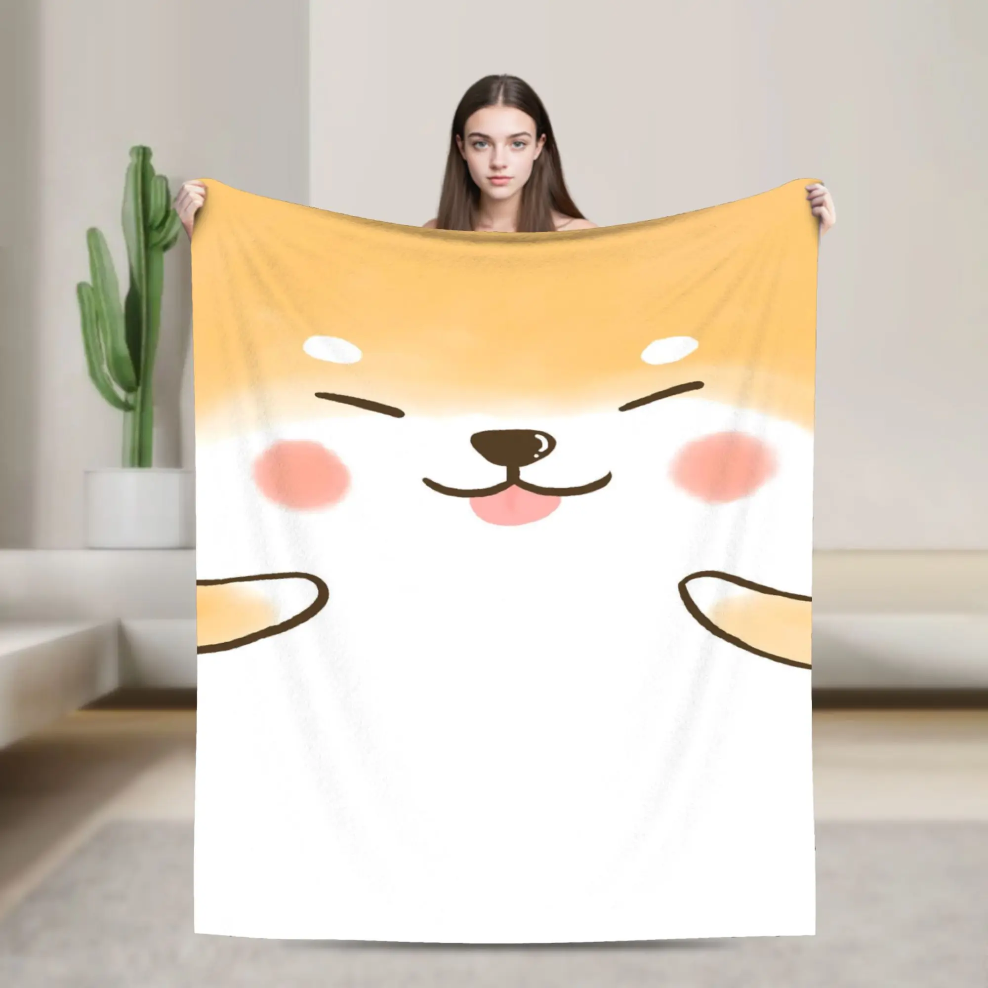 White Background Happy Corgi Blanket Quality Warm  Throw Blanket Winter Camping Couch Bed Street Trend Bedspread