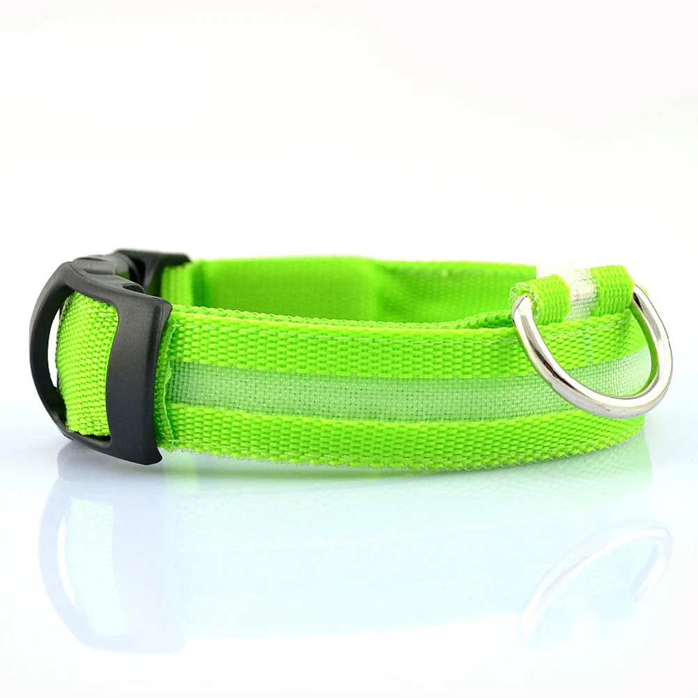 

Nylon Dog Collar LED Light Flashing Glow in Dark Adjustable Length 7 Colors Modes Safety Circular Pendant Size S Green Light