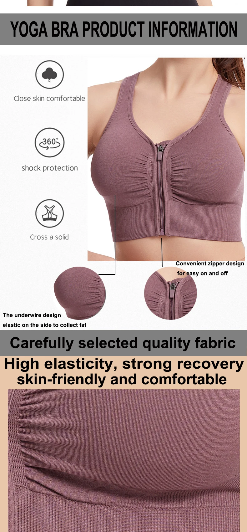 CZGUKE Damen Sport-BH mit Reißverschluss, Plus Size, stoßfester BH, Damen Yoga-Lauf-Fitness-BH, Damen-Unterwäsche – Detail 4