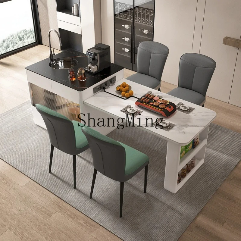 

SM slate solid wood island dining table with integrated sink storage minimalist telescopic island bar